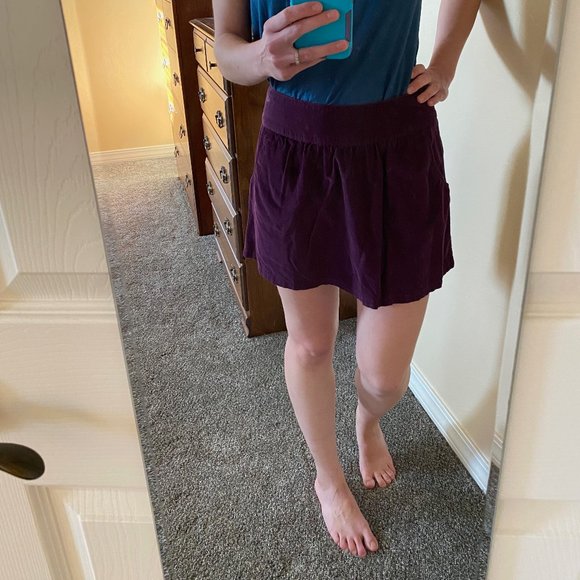 Plum Corduroy Mini Skirt with Pockets - Picture 2 of 4